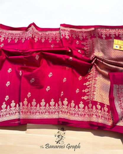 Hot Pink Pure Raw Mango Kadhua Handloom Silk - Banarasi Saree