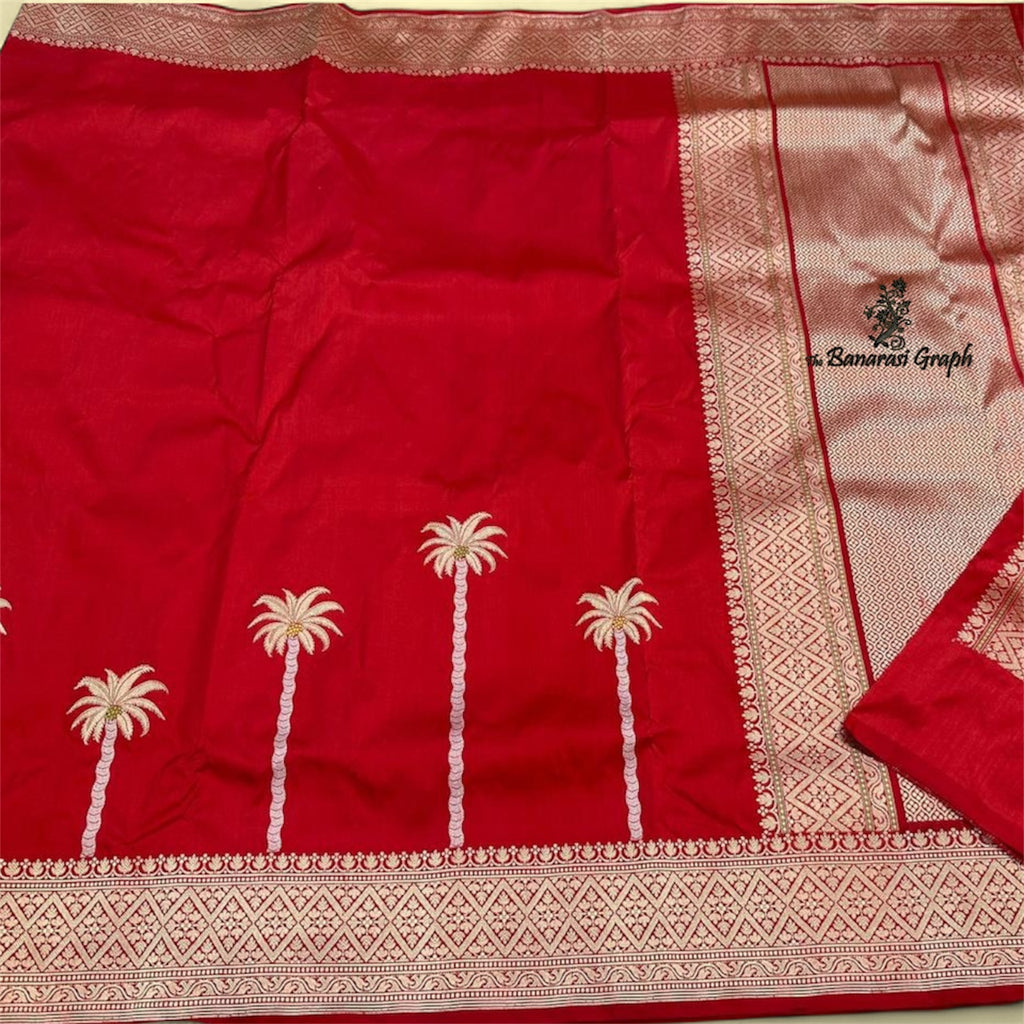 Red Pure Katan Handloom Silk - Kadhua Motifs with Meenakari Banarasi Saree