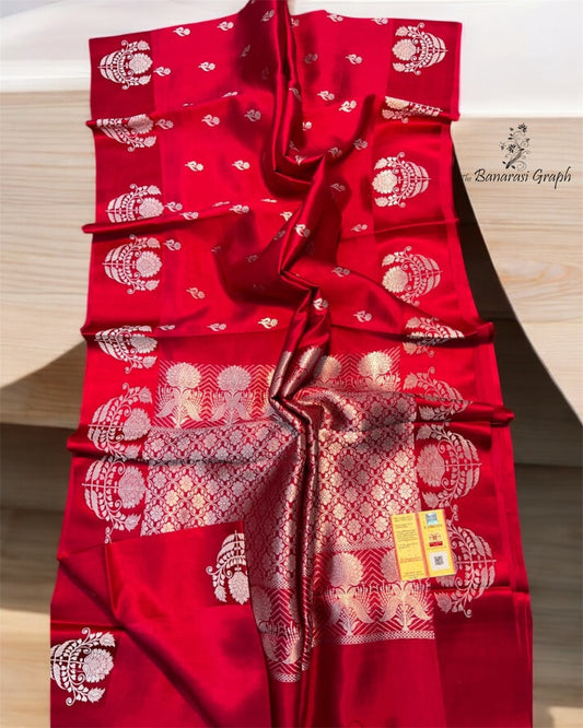 Red Pure Raw Mango Kadhua Handloom Silk - Banarasi Saree