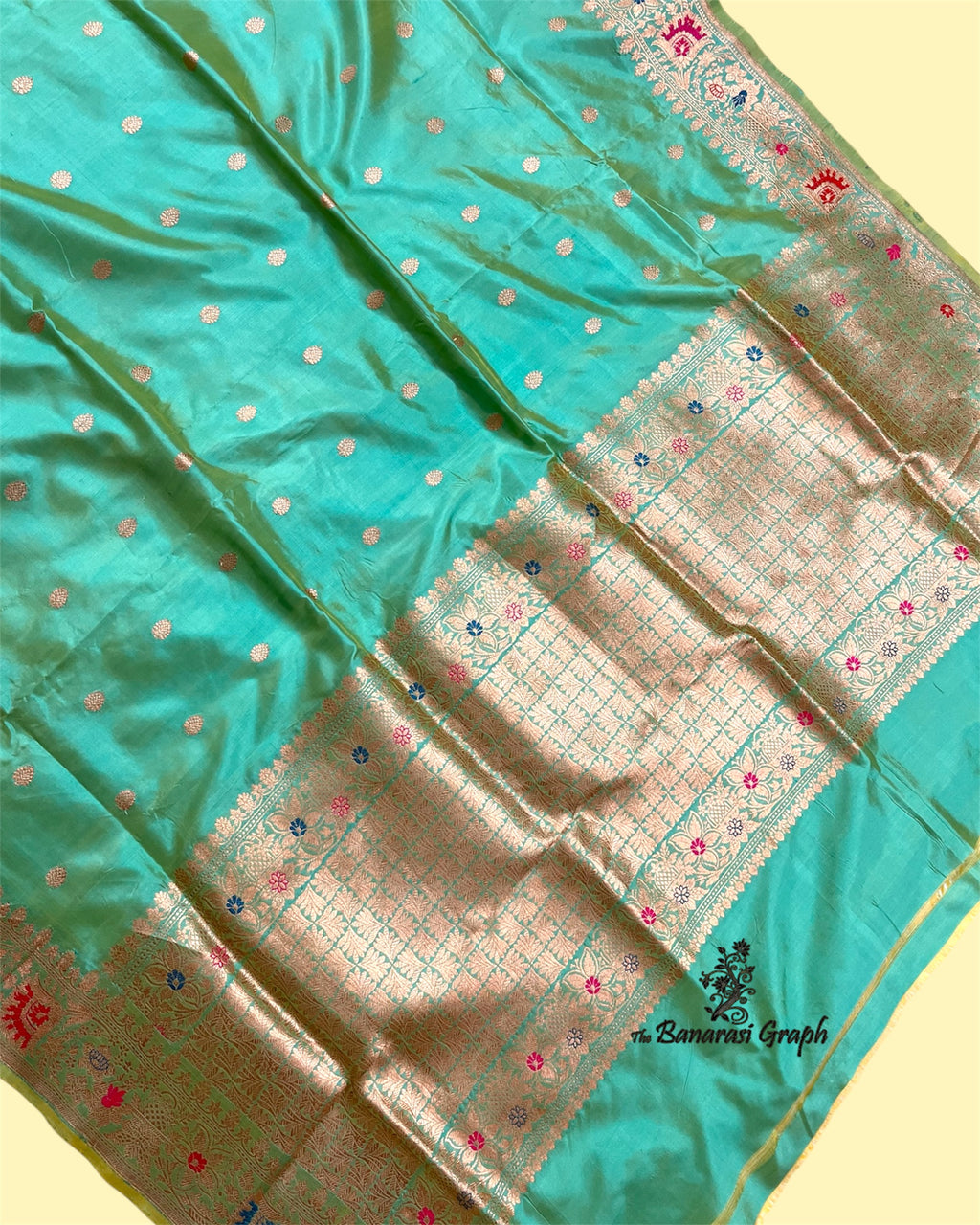 C Green Pure Katan Handloom Silk - Kadhua Motifs with Meenakari Banarasi Saree