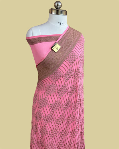 Pink Pure Khaddi Georgette Antique Zari - Banarasi Saree