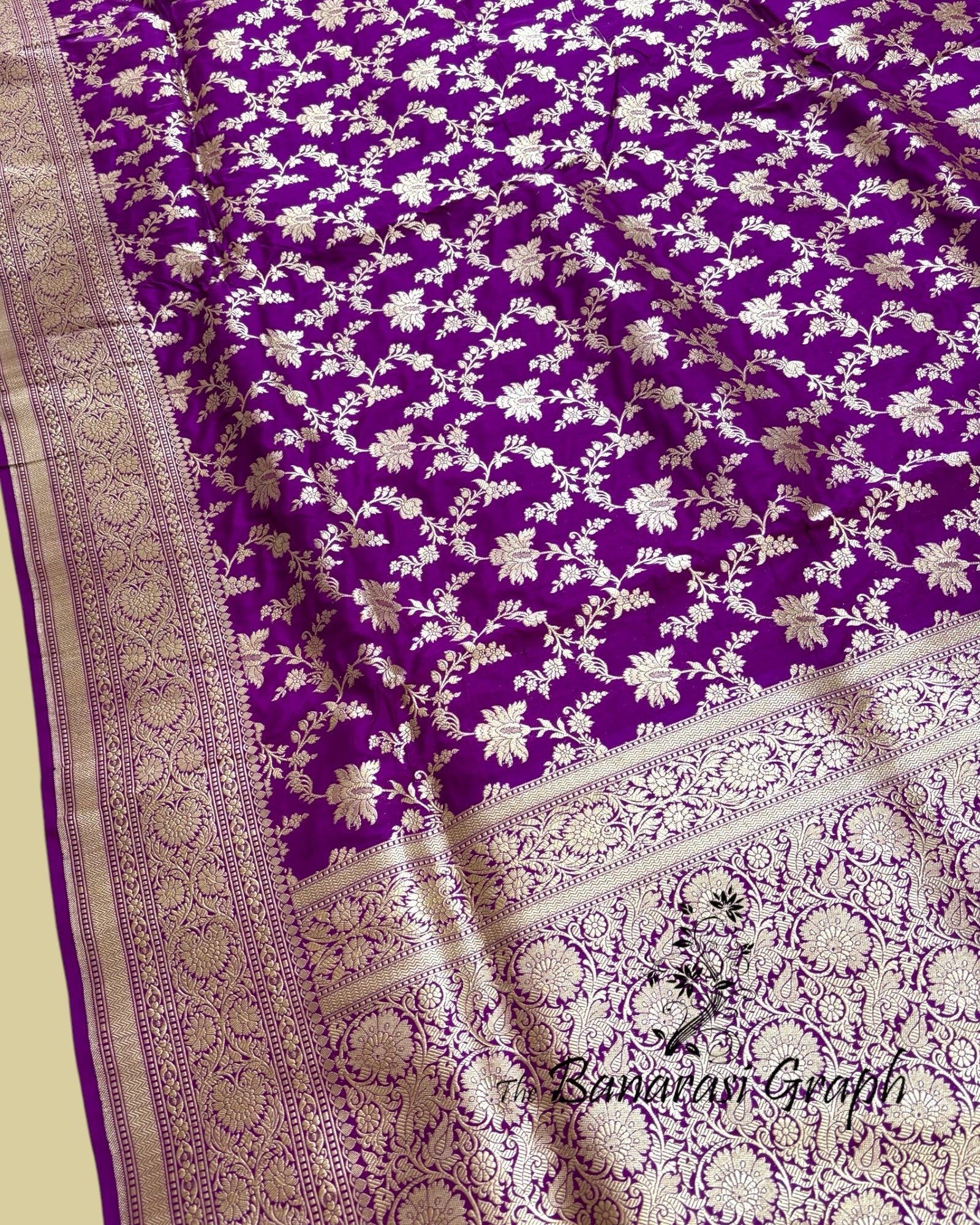 Magenta Pure Katan Handloom Silk - All Over Jaal Work Banarasi Saree