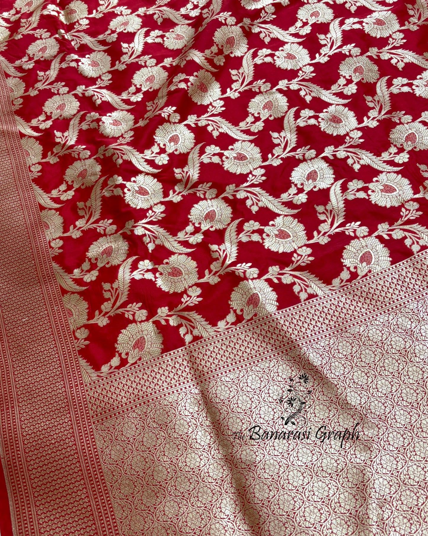 Red Pure Katan Uppada Handloom Silk - All Over Jaal Work Banarasi Saree