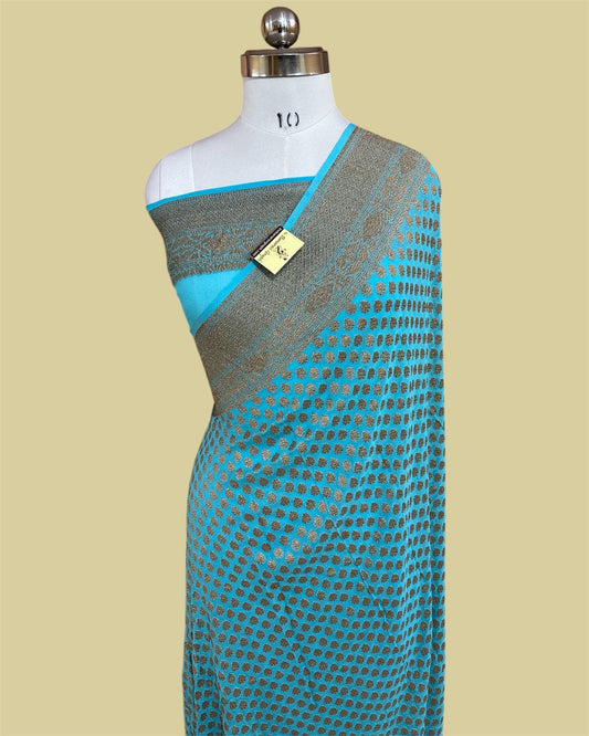 Blue Pure Khaddi Georgette Antique Zari - Banarasi Saree