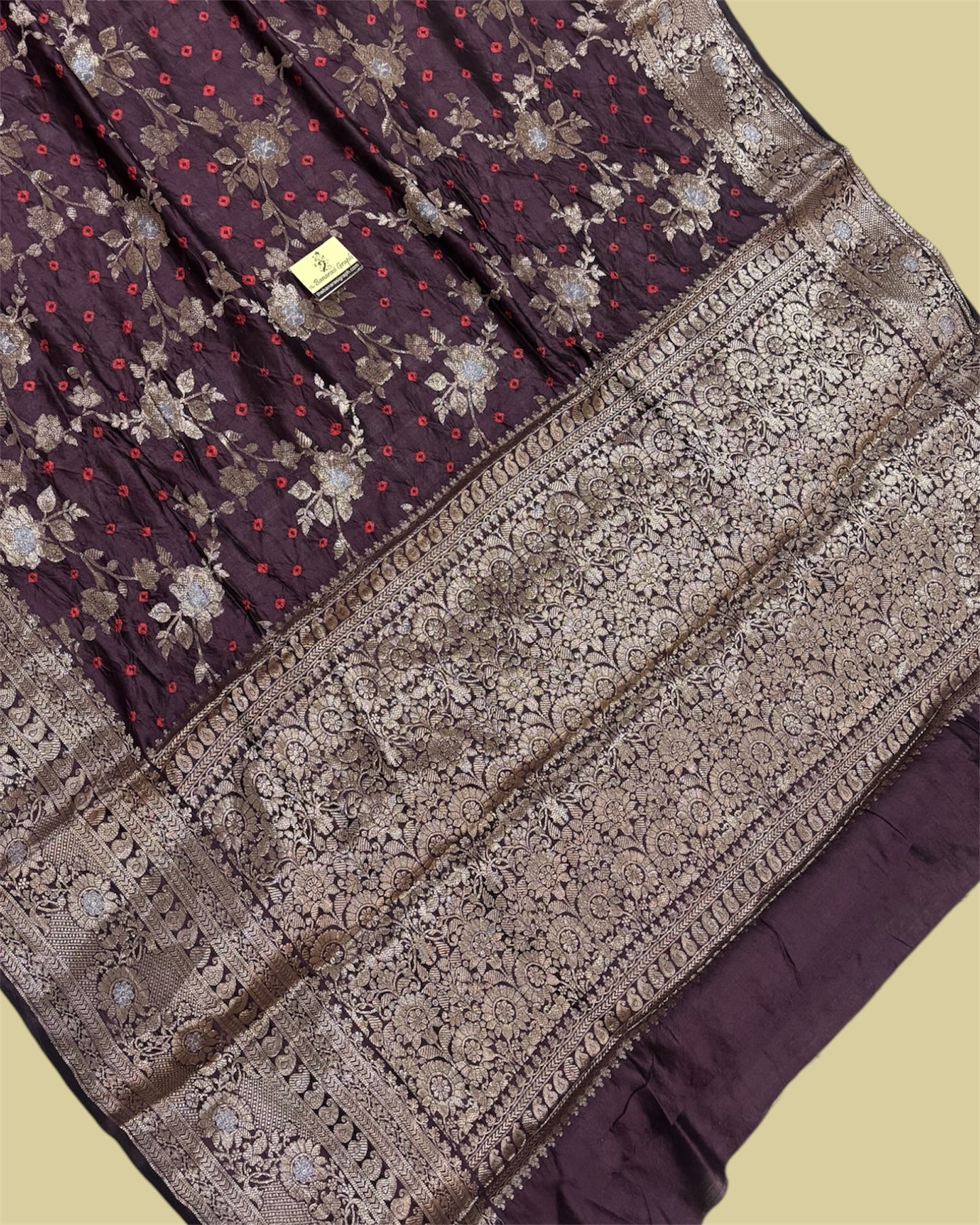 Dark Brown Pure Chiniya Bhandej Silk - All Over Jaal Work Banarasi Saree