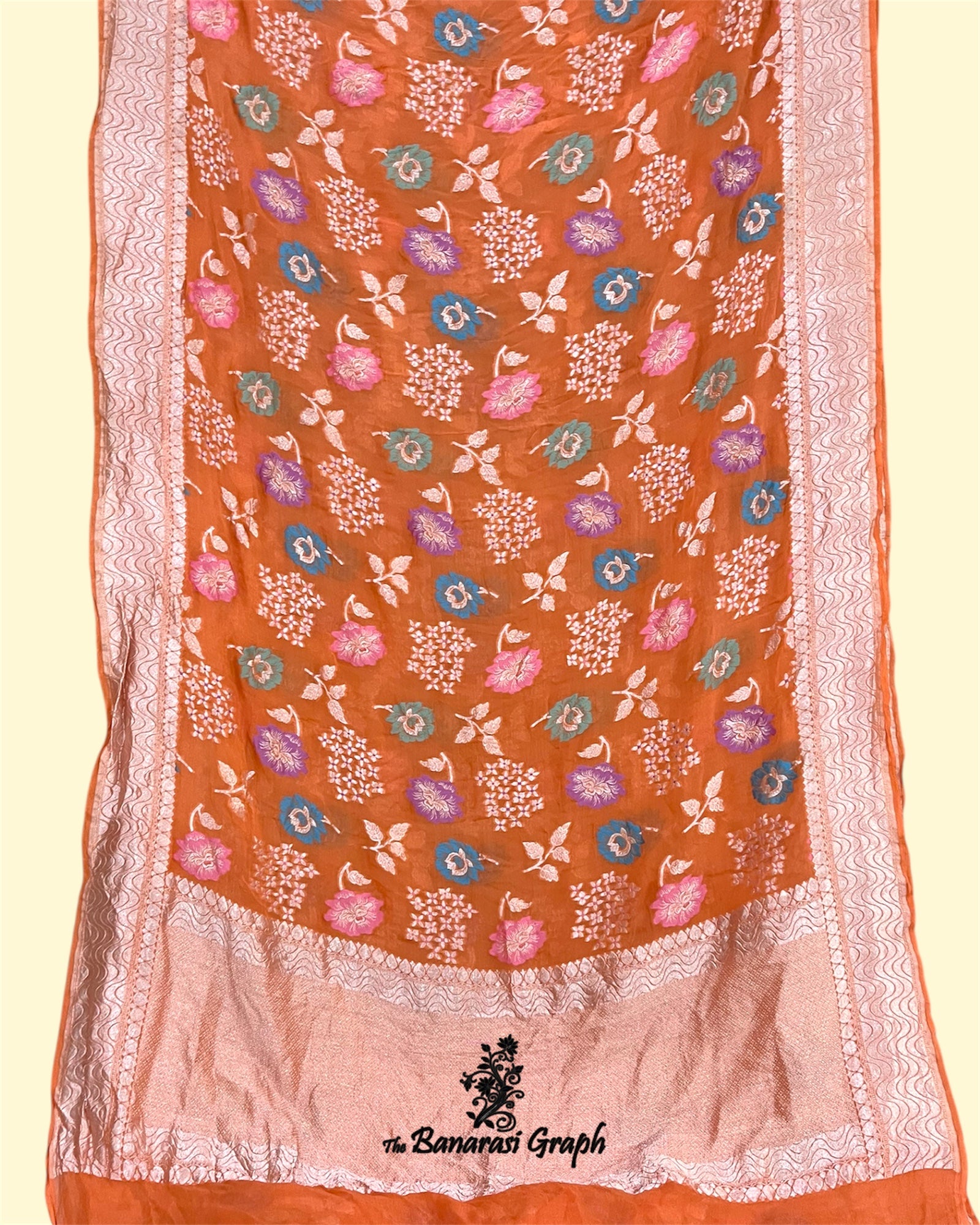 Pure Khaddi Georgette Water Zari - All Over Jaal Work with Meenakari Banarasi Saree