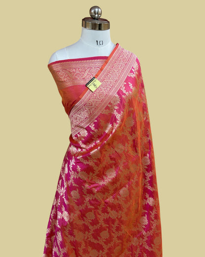 Shine Pink Pure Katan Uppada Handloom Silk - All Over Jaal Work Banarasi Saree