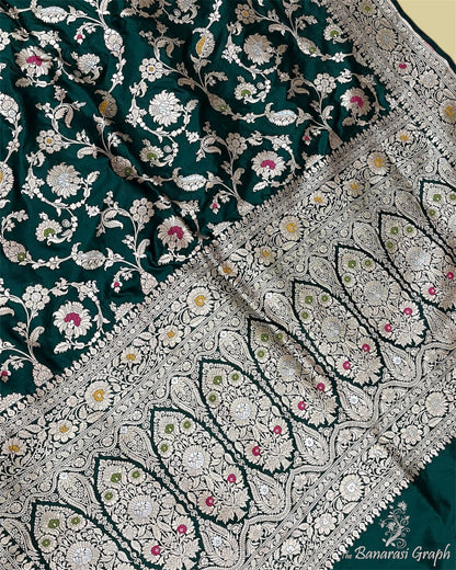 Dark Green Pure Katan Handloom Silk - All Over Jaal Work With Tilfi Meenakari