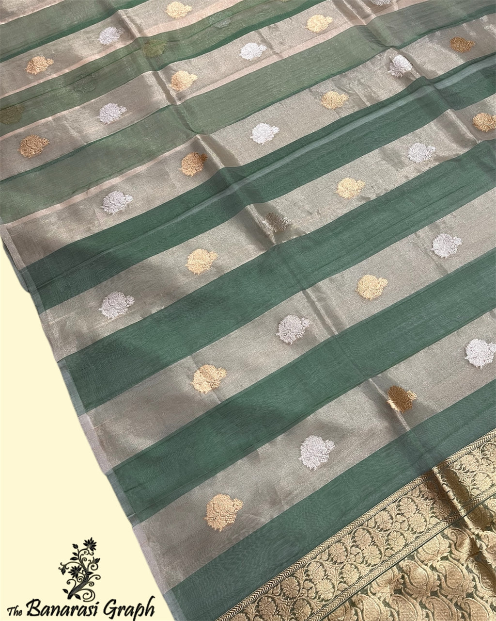 Pure Tissue Handloom Silk - Kadhua Motifs Strip Sona Rupa Banarasi Saree