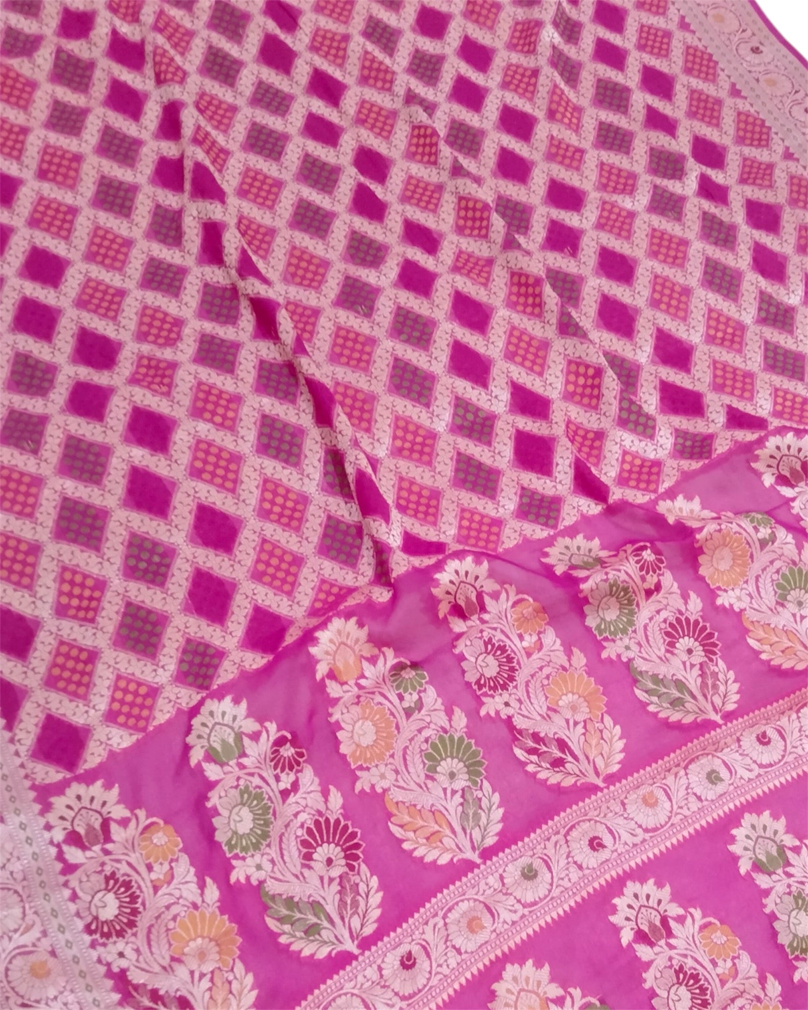 Pink Khaddi Chiffon - Water Zari Multi Bhandej Pure Banarasi Saree