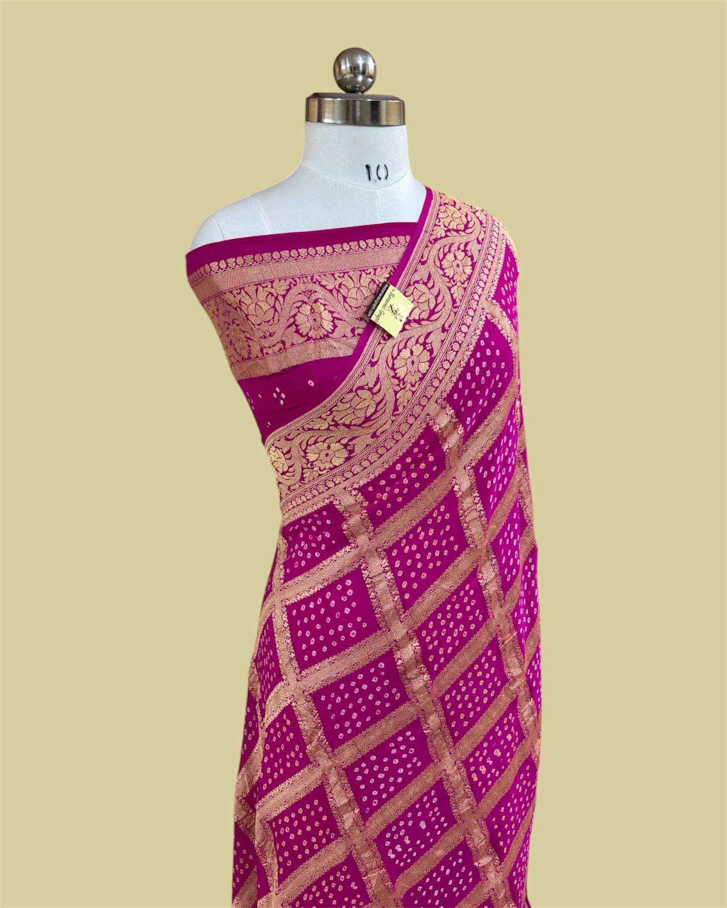 Hot Pink Pure Georgette Handloom Bhandej - Banarasi Saree