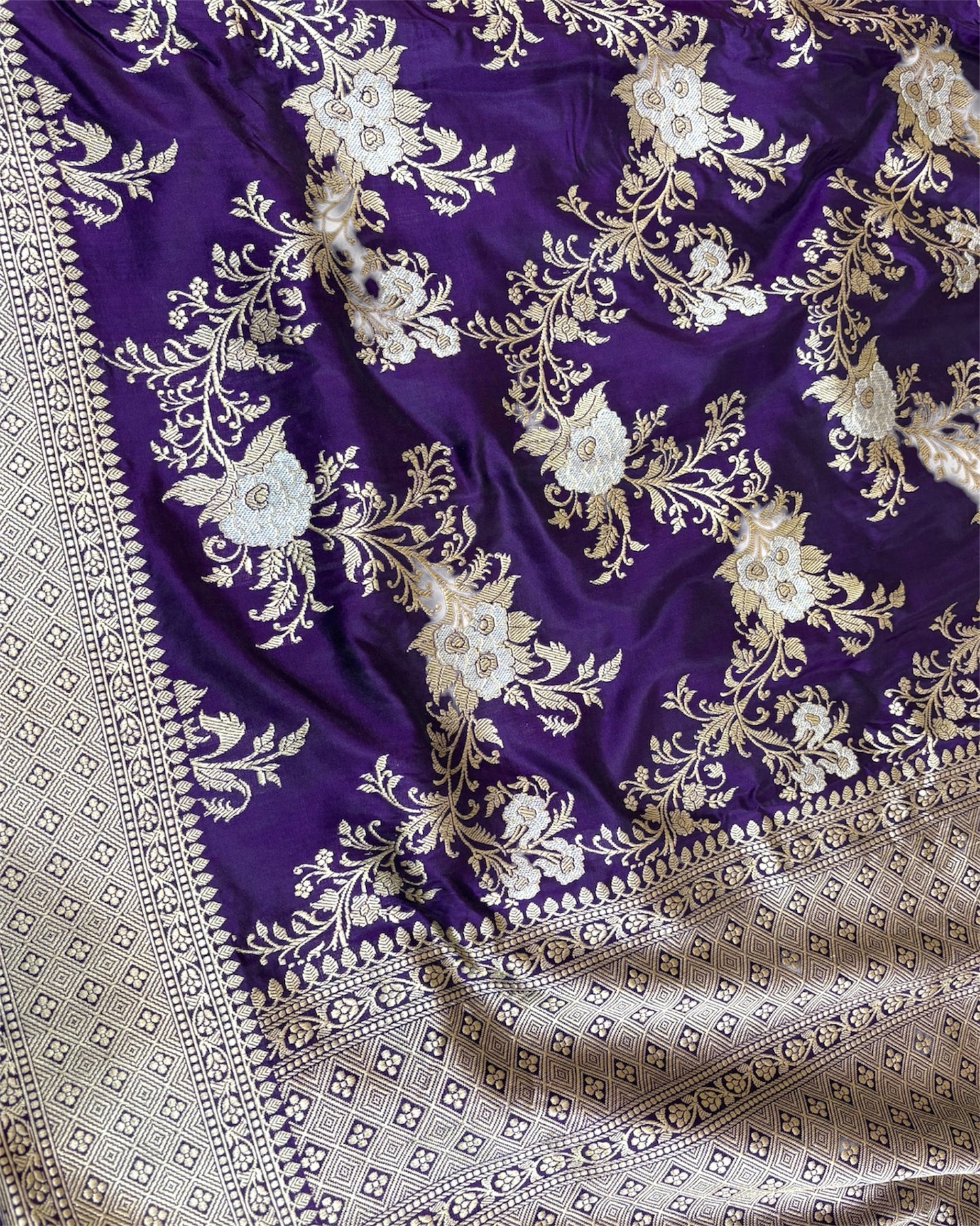 Dark Blue Pure Katan Handloom Silk - Kadhua Jaal Work Sona Rupa Banarasi Saree