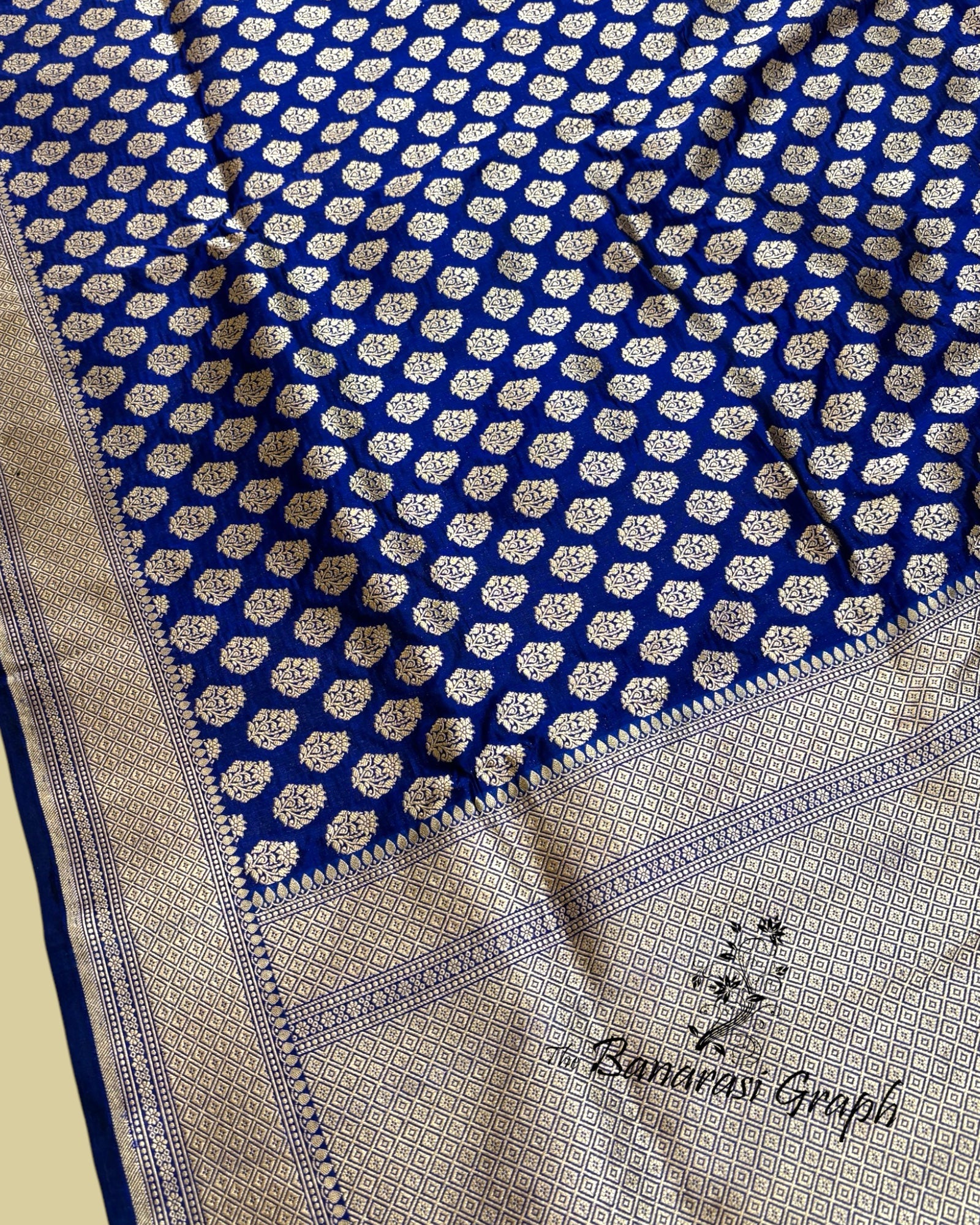 Royal Blue Pure Katan Handloom Silk - All Over Booti Work Banarasi Saree