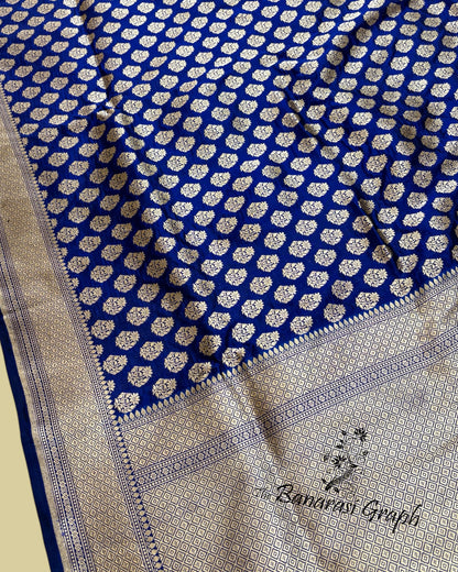 Royal Blue Pure Katan Uppada Handloom Silk - All Over Booti Work Banarasi Saree