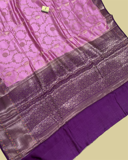 Pink Pure Chiniya Silk - All Over Jaal Work Banarasi Saree