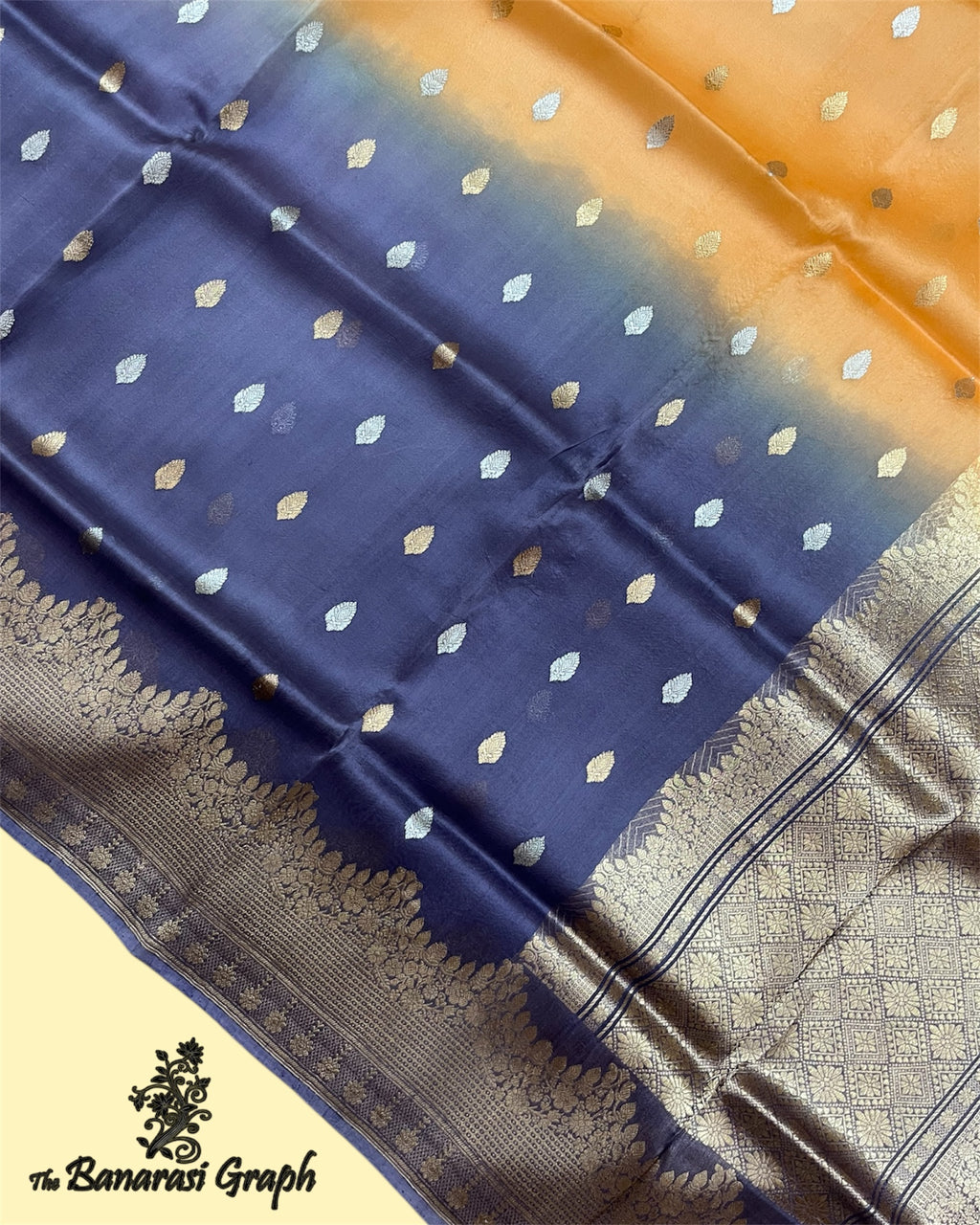 Dual Shade Pure Kora Handloom Silk - Kadhua Motifs Banarasi Saree