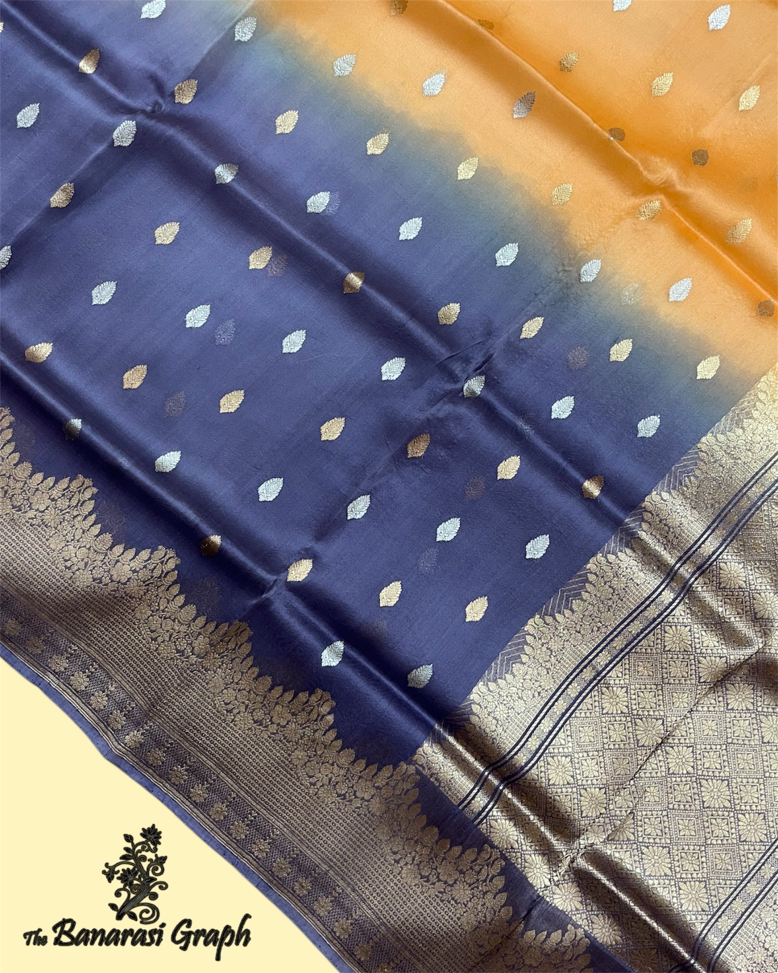 Dual Shade Pure Kora Handloom Silk - Kadhua Motifs Banarasi Saree