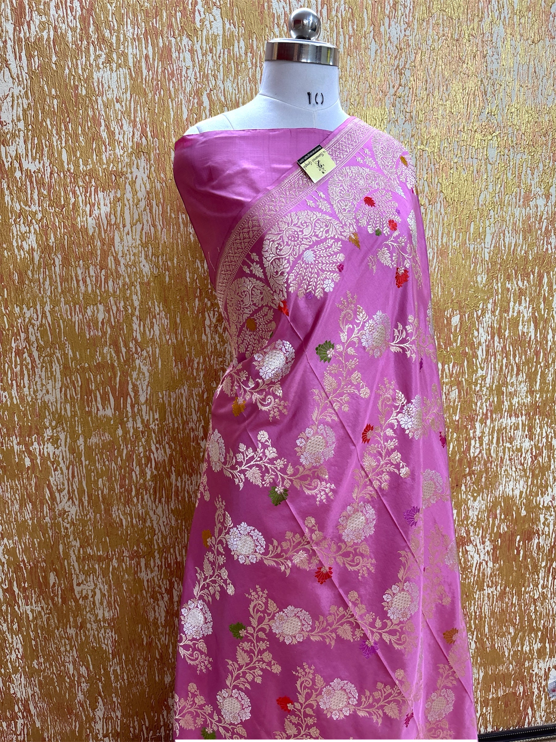 Pink Pure Katan Handloom Silk - All Over Jaal Work Kadhua Motifs with Meenakari Sona Rupa Banarasi Saree