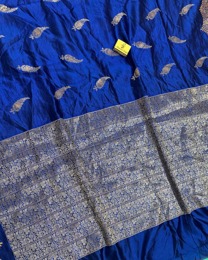 Royal Blue Raw Mango Kadhua Silk - Banarasi Saree