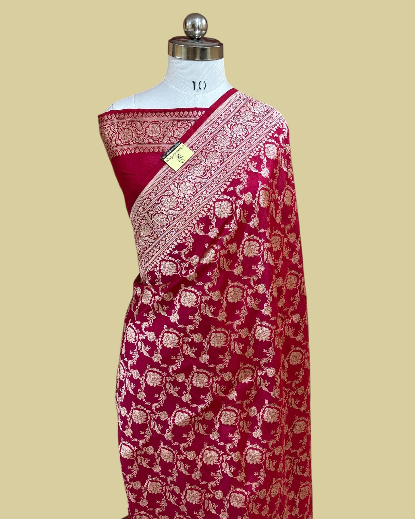 Red Pure Katan Handloom Silk - All Over Jaal Work Banarasi Saree