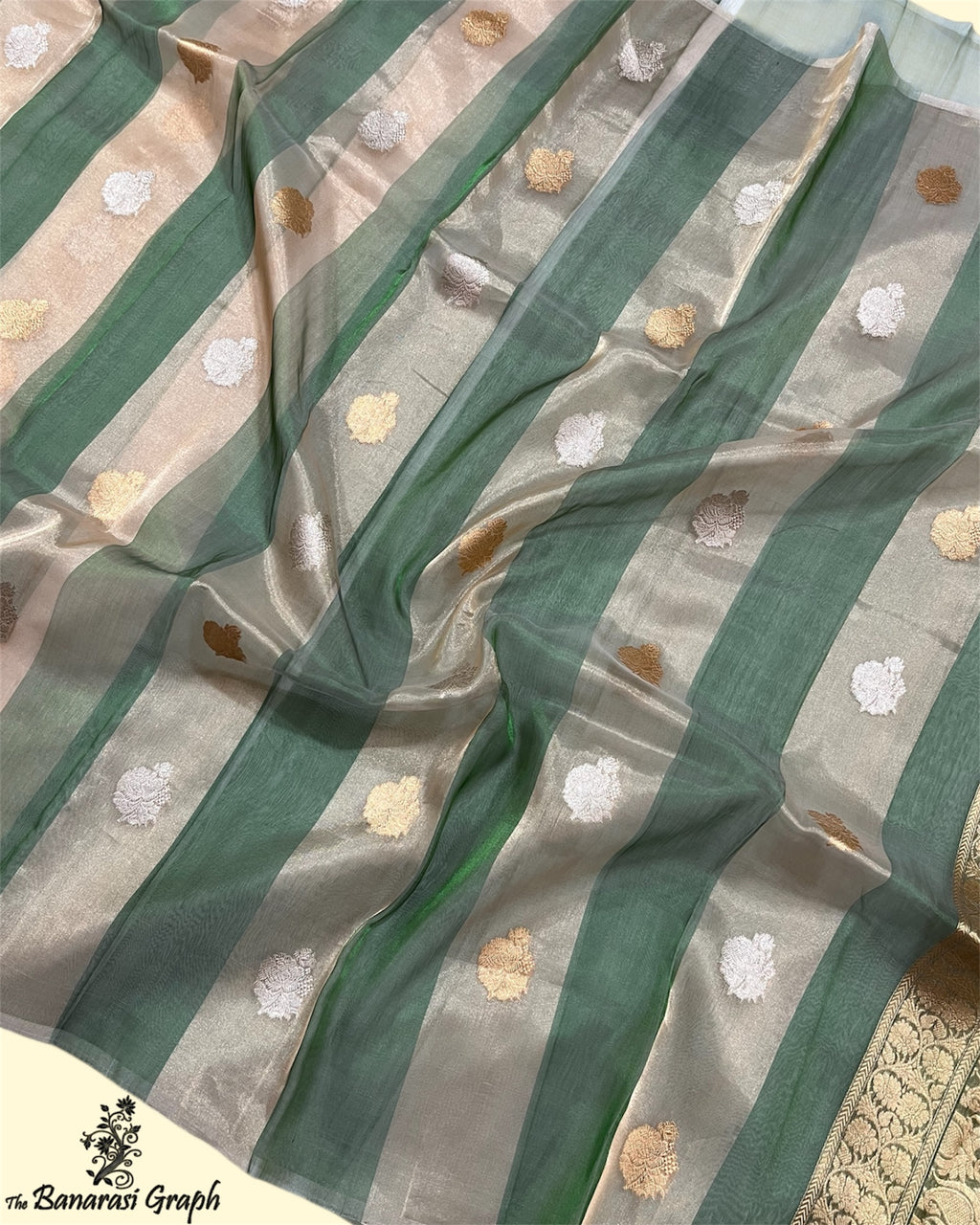 Pure Tissue Handloom Silk - Kadhua Motifs Strip Sona Rupa Banarasi Saree