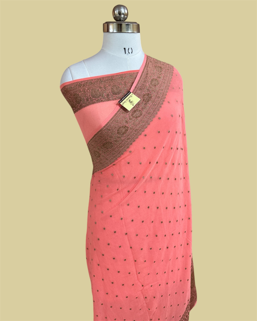 Peach Khaddi Georgette Antique Zari - Pure Banarasi Saree