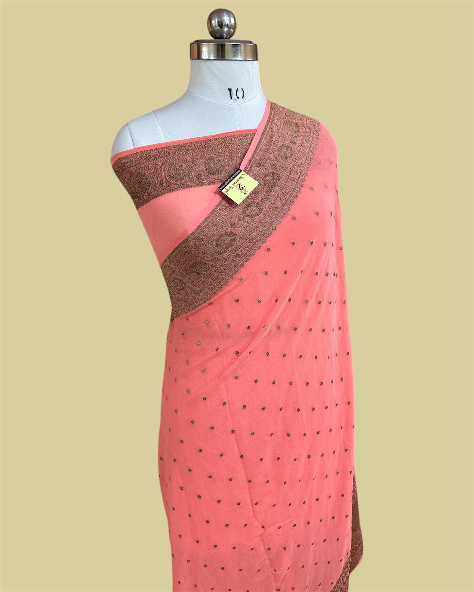 Peach Khaddi Georgette Antique Zari - Pure Banarasi Saree
