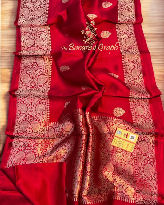 Red Pure Raw Mango Kadhua Handloom Silk - Banarasi Saree