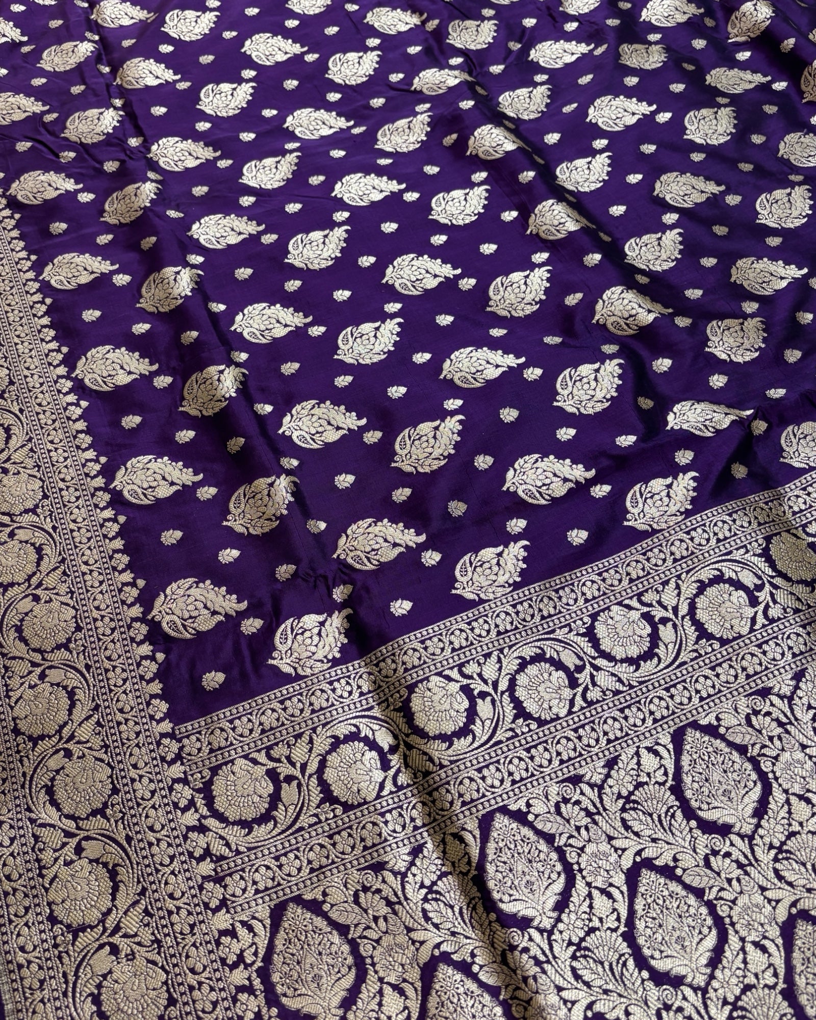 Violet Pure Katan Handloom Silk - All Over Jaal Work Banarasi Saree