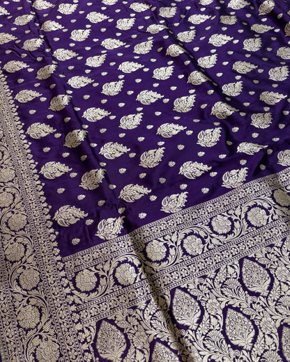 Voilet Pure Katan Uppada Handloom Silk - All Over Jaal Work Banarasi Saree