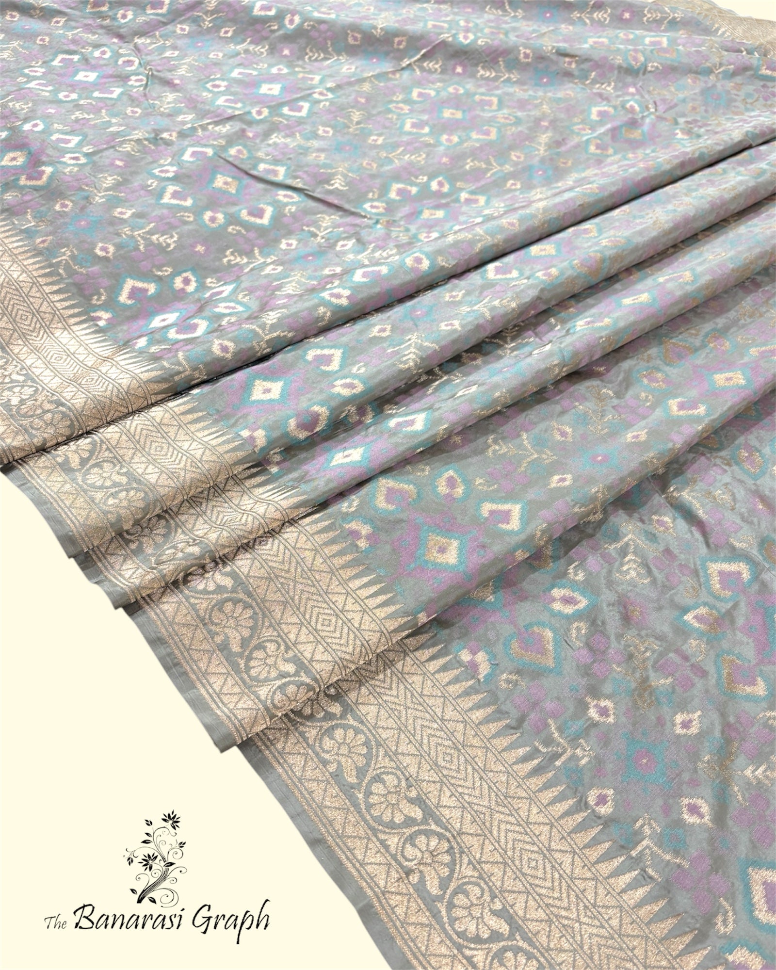 Grey Pure Katan Handloom Silk - All Over Jaal Work With Meenakari Banarasi Saree