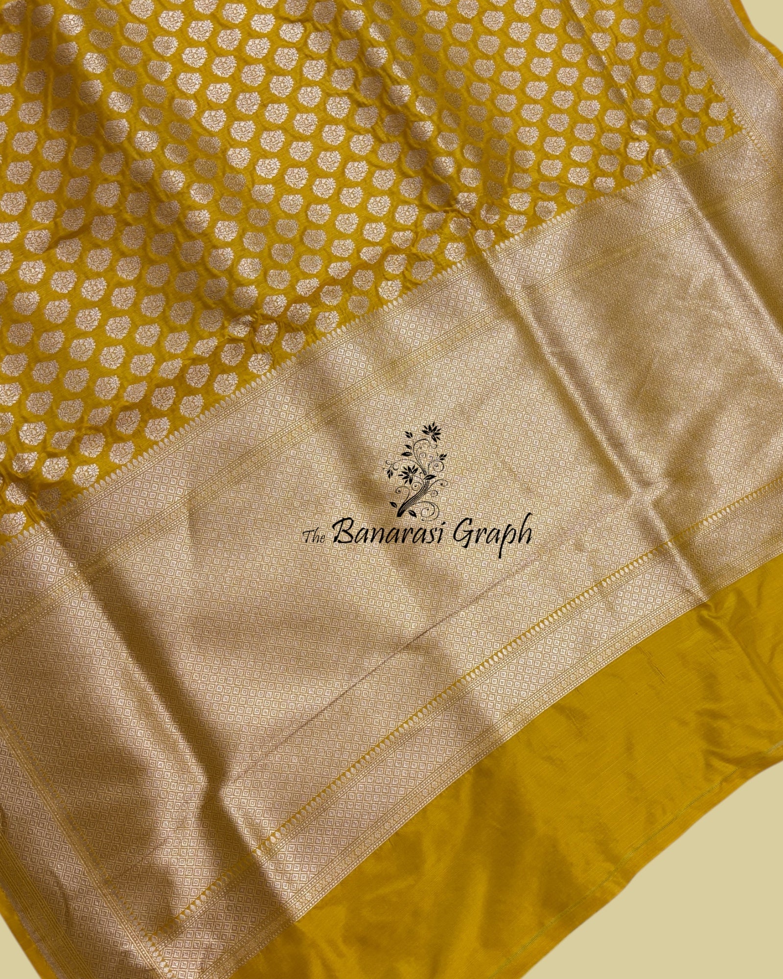 Yellow Pure Katan Handloom Silk - All Over Booti Work Banarasi Saree