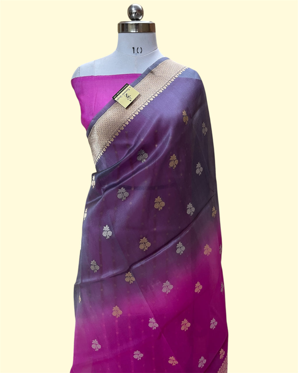 Dual Shade Pure Kora Handloom Silk - Kadhua Motifs Sona Rupa Banarasi Saree