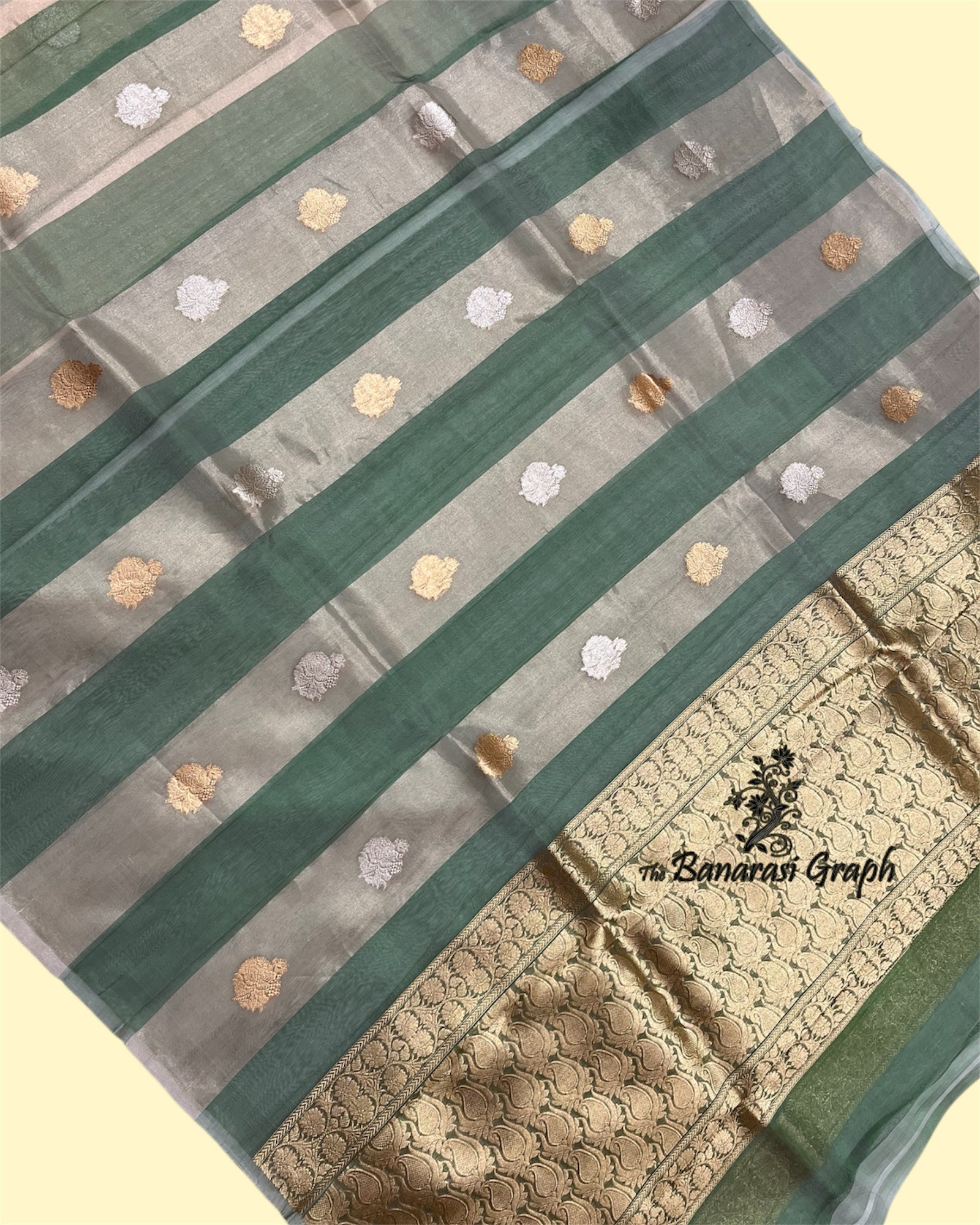 Pure Tissue Handloom Silk - Kadhua Motifs Strip Sona Rupa Banarasi Saree