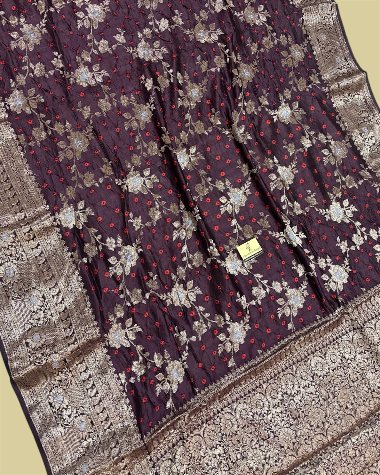 Dark Brown Pure Chiniya Bhandej Silk - All Over Jaal Work Banarasi Saree