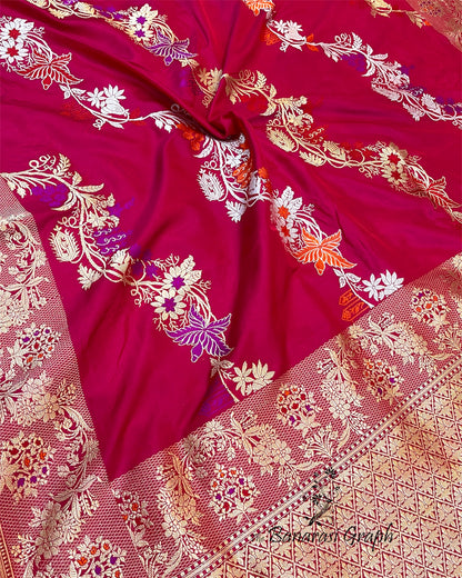 Pure Katan Kadhua Handloom Silk - Strip Sona Rupa with Meenakari Banarasi Saree