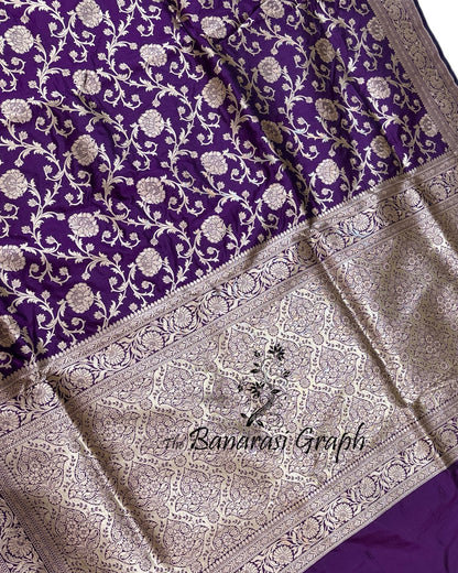 Dark Blue Pure Katan Handloom Silk - All Over Jaal Work Banarasi Saree