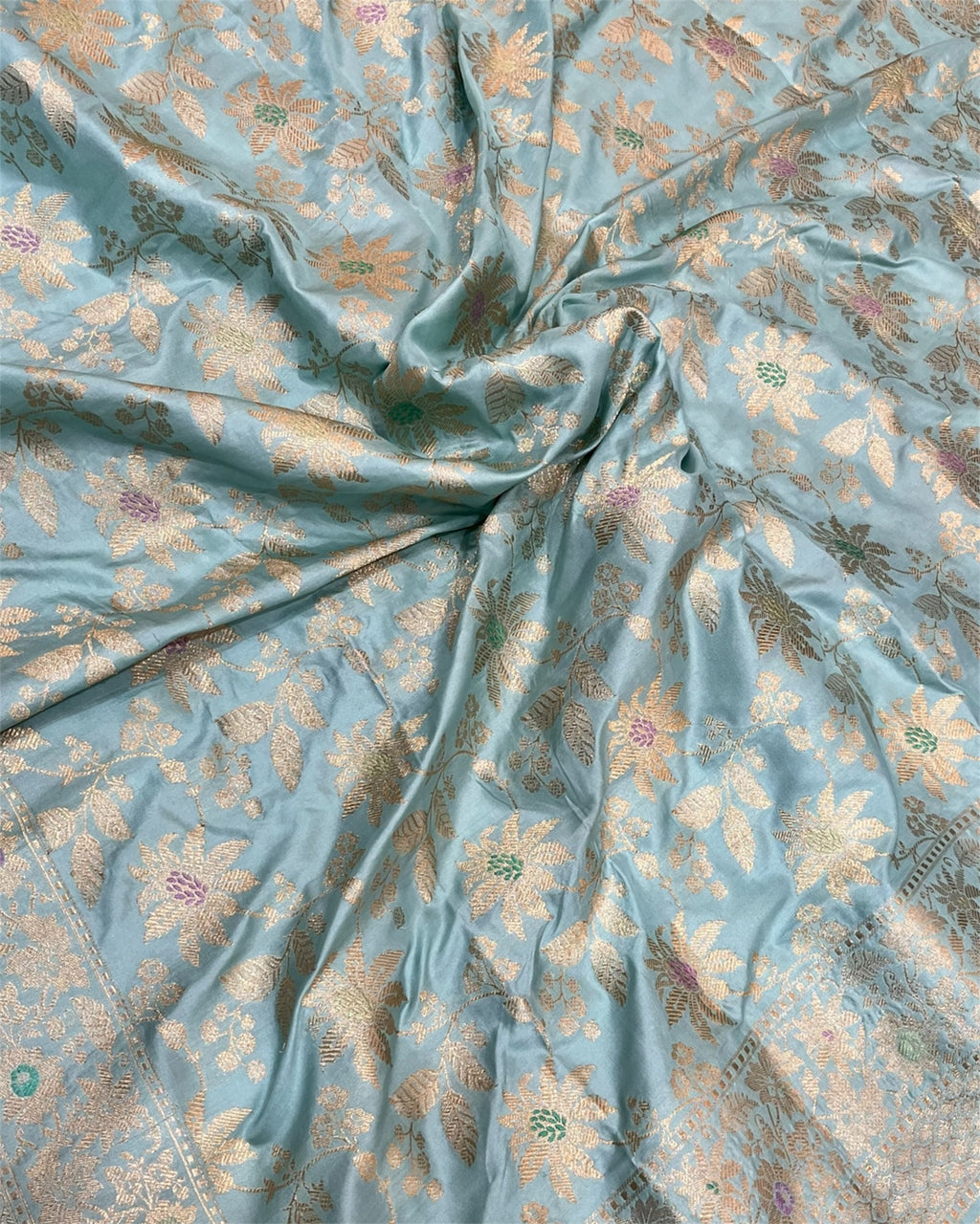 Sky Blue Pure Katan Handloom Silk Kadhua Jaal Work With Meenakari - Banarasi Saree