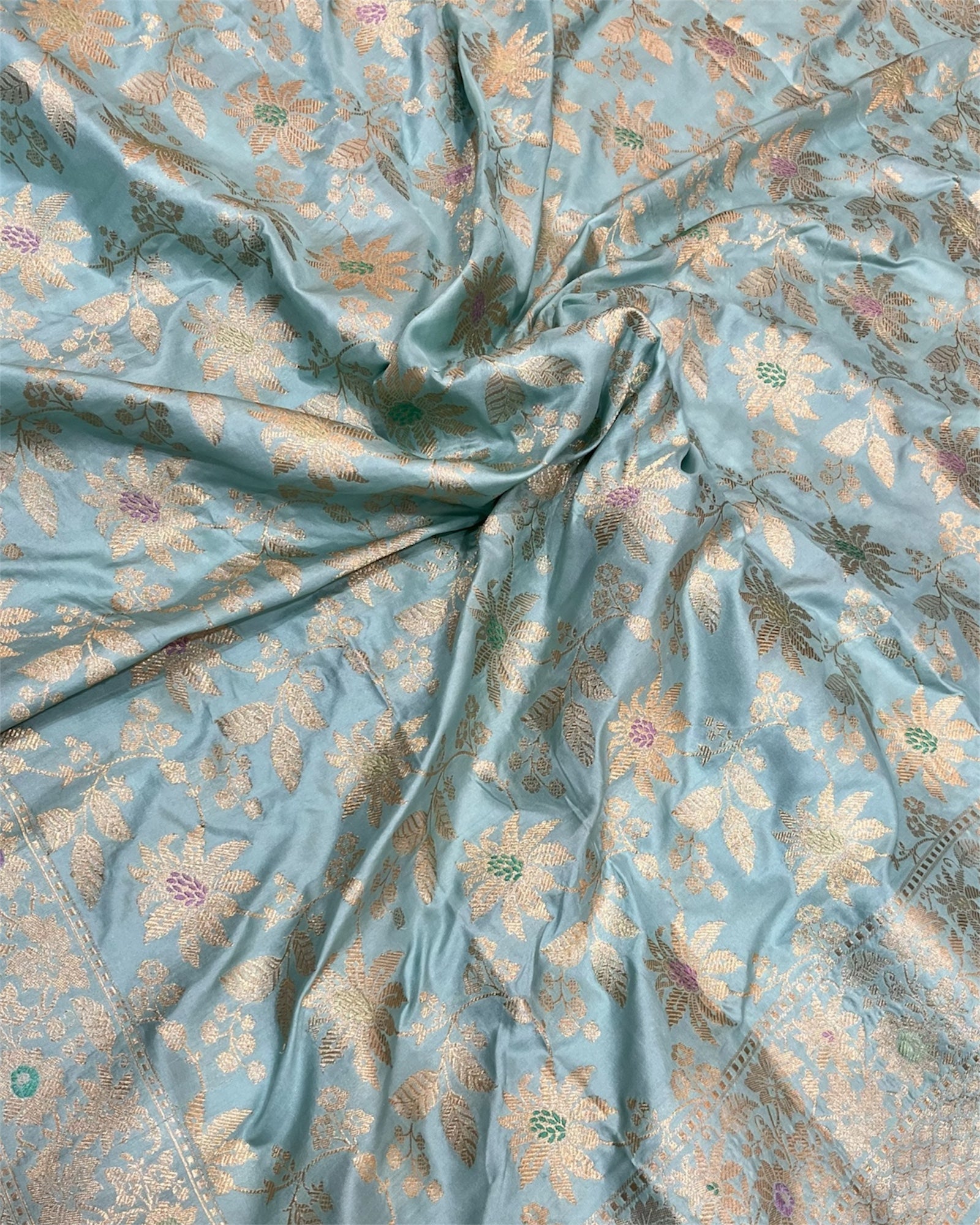 Sky Blue Pure Katan Handloom Silk Kadhua Jaal Work With Meenakari - Banarasi Saree