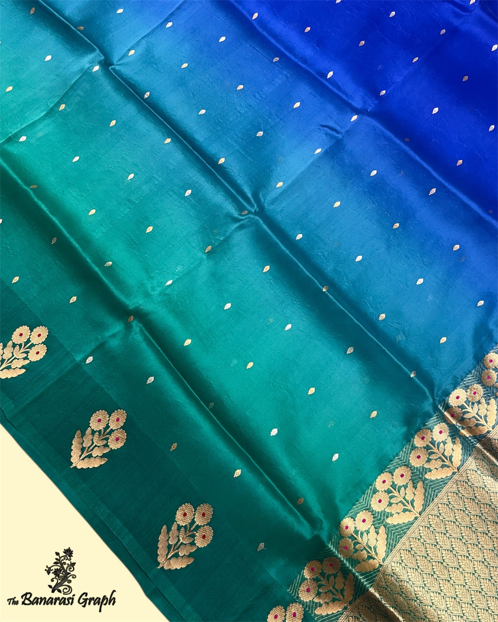Dual Shade Pure Kora Handloom Silk - Kadhua Motifs with Meenakari Banarasi Saree