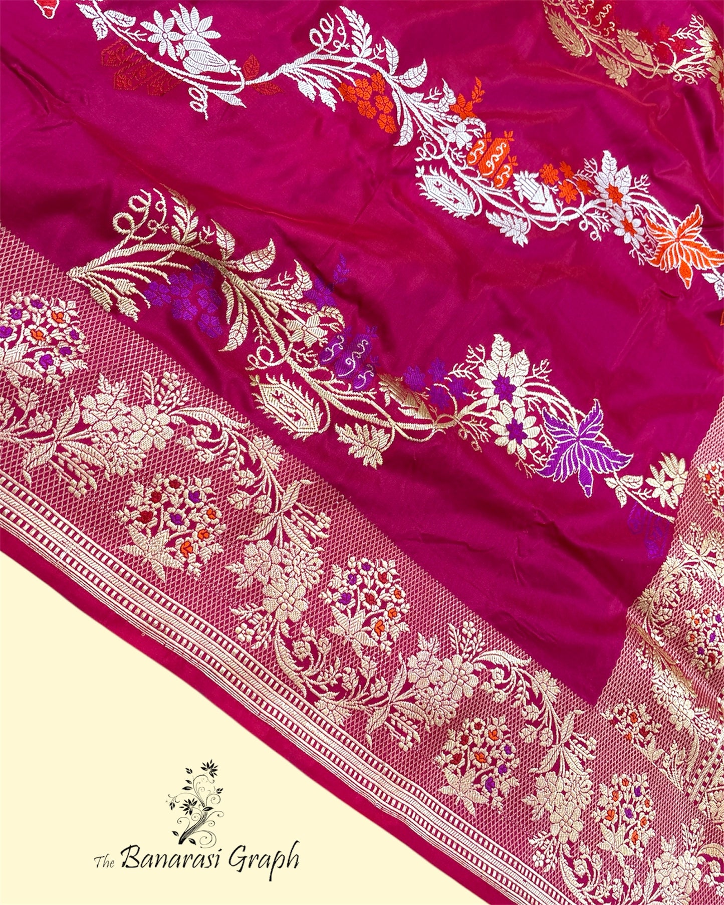 Hot Pink Pure Katan Handloom Silk - Kadhua Motifs Sona Rupa With Meenakari Banarasi Saree