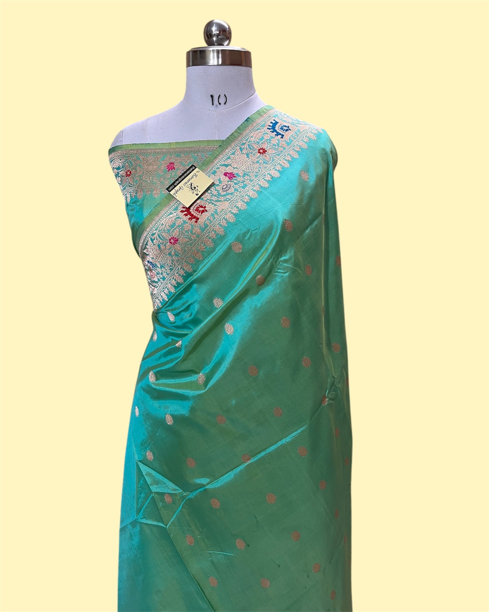 C Green Pure Katan Handloom Silk - Kadhua Motifs with Meenakari Banarasi Saree