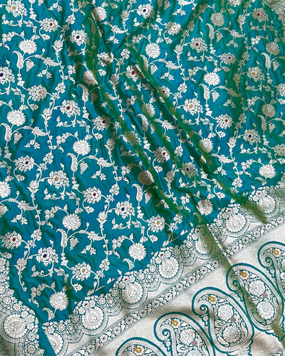 C Green Pure Katan Handloom Silk - All Over Jaal Work With Meenakari Banarasi Saree