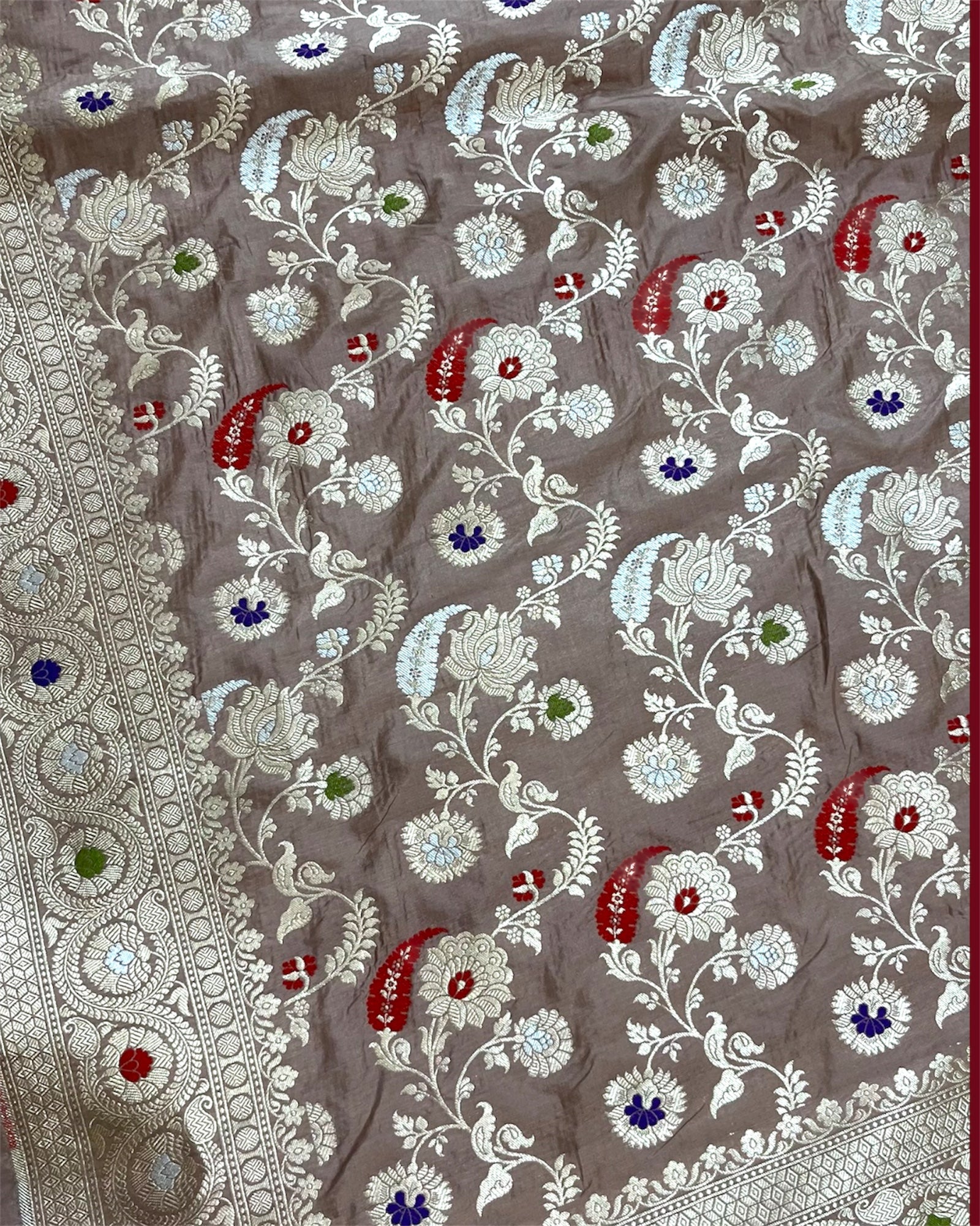 Brown Pure Katan Handloom Silk - All Over Jaal Work With Tilfi Meenakari Banarasi Saree
