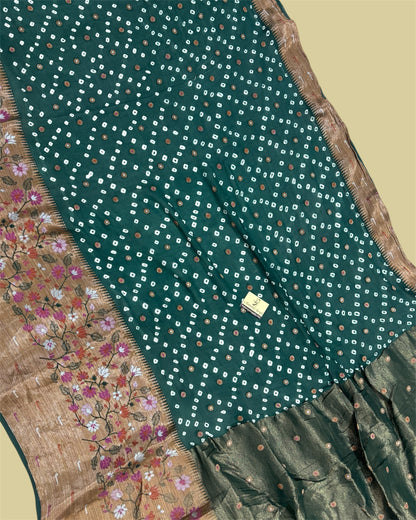 Pure Khaddi Chiffon Reshmi Zari with Bhandej - Banarasi Saree