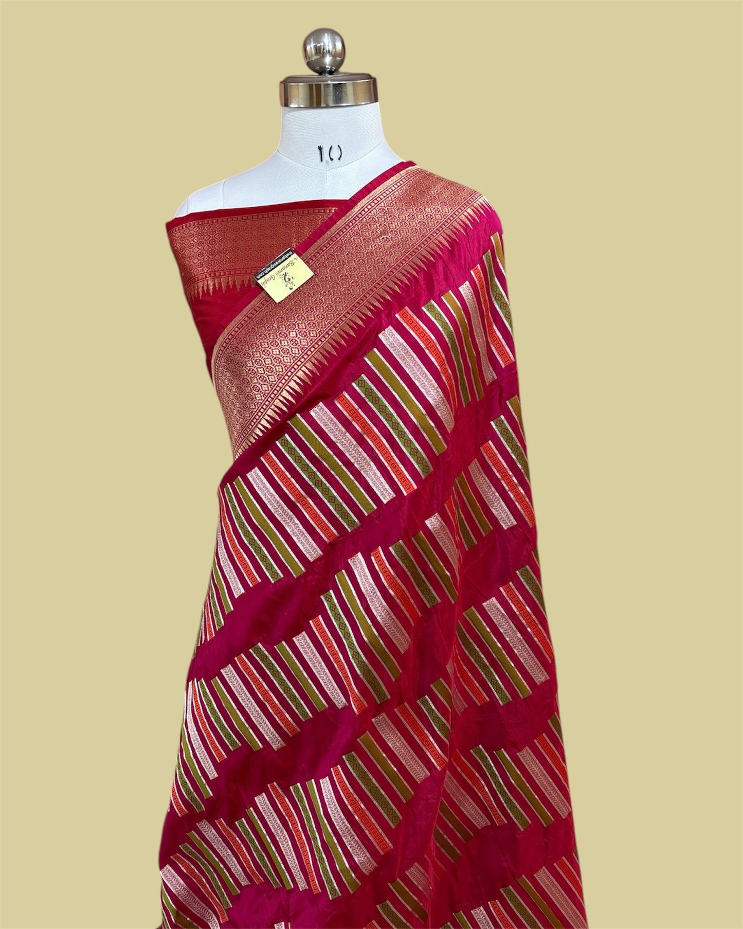 Pure Katan Handloom Silk - Strip Meenakari Banarasi Saree