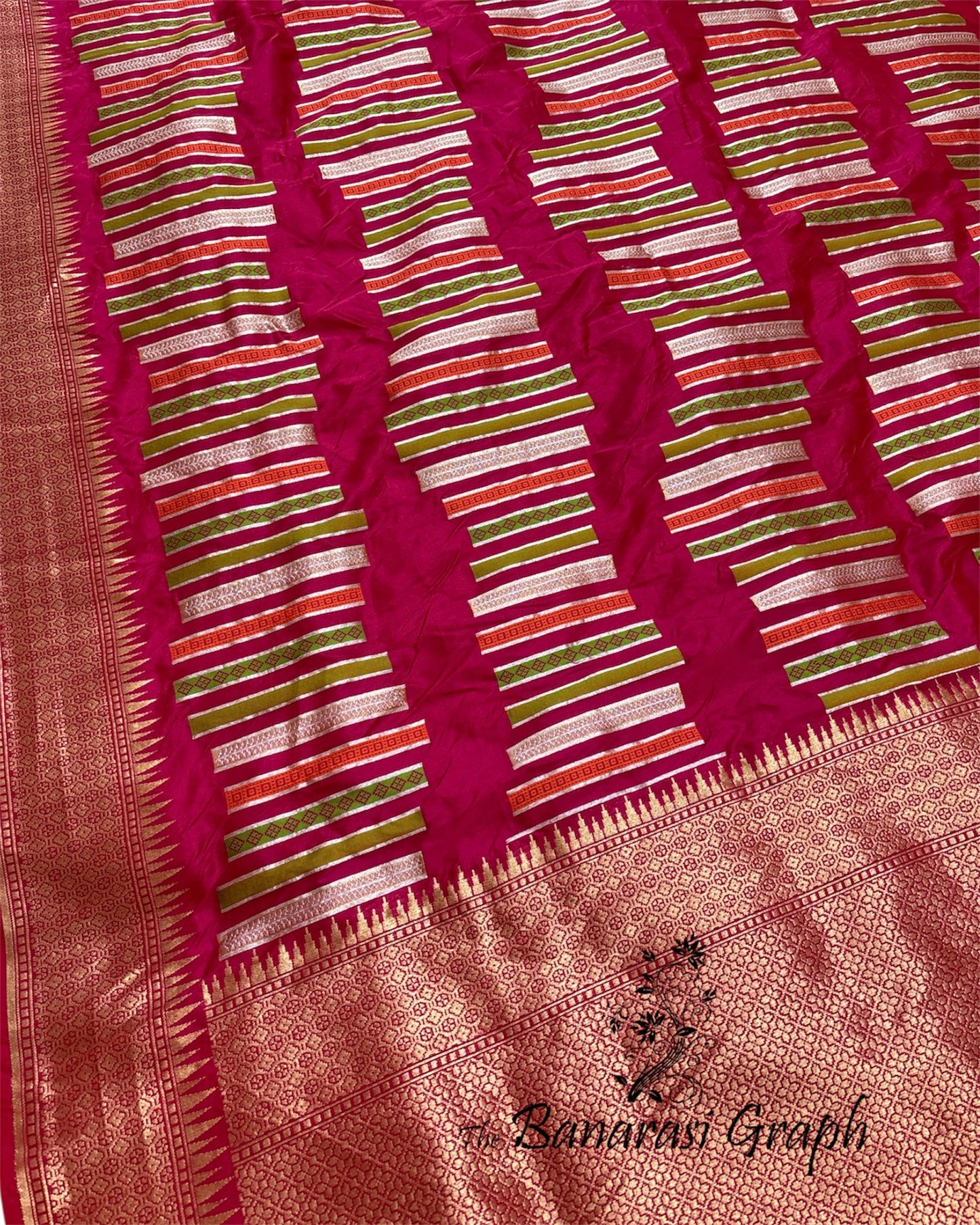 Pure Katan Handloom Silk - Strip Meenakari Banarasi Saree