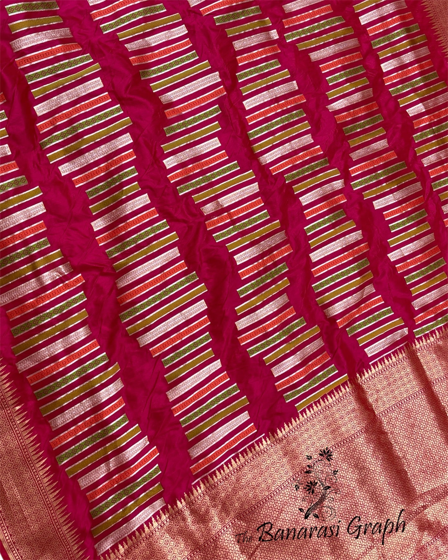 Pure Katan Handloom Silk - Strip Meenakari Banarasi Saree