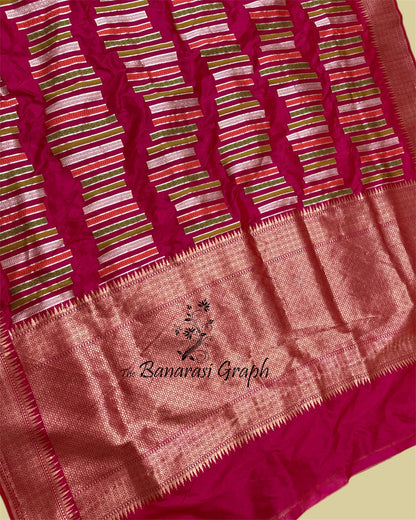 Pure Katan Handloom Silk - Strip Meenakari Banarasi Saree