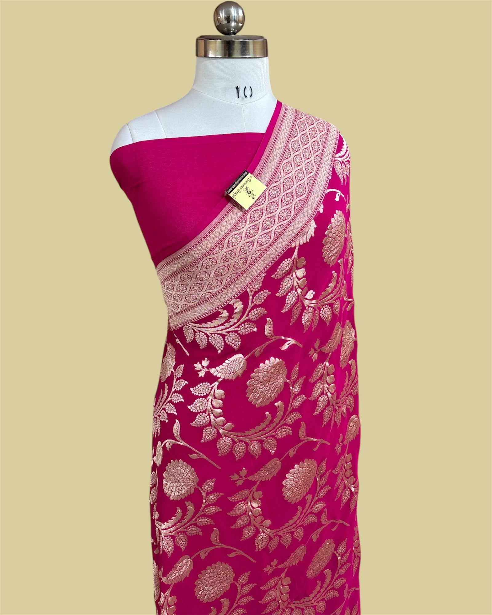 Dark Pink Khaddi Georgette Water Zari - All Over Jaal Work Pure Banarasi Saree